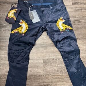 G-Star Navy Pants with Tiger Embroidery